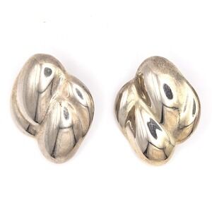 Maxine Denker Sculptural Swirl Post Earrings Silver Tone Vintage 80s Designer